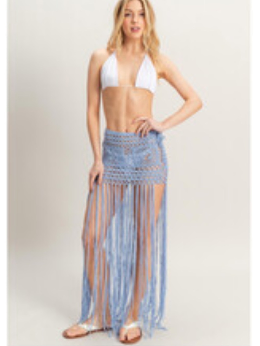 NWOT HYFVE Light Blue Crochet Fringe Skirt